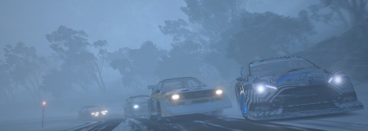 Picture of cars racing in Forza Horizon 3's Blizzard Mountain Expansion Pack.
